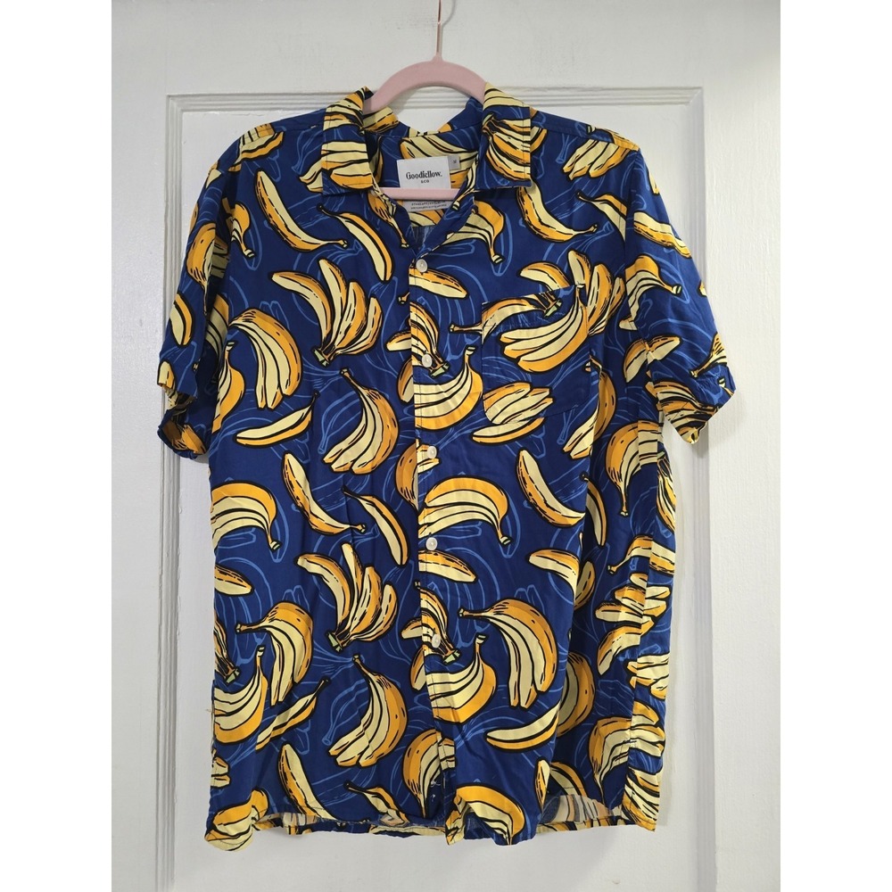Goodfellow & Co Blue Short Sleeve Bananas Button Down Shirt Size Medium